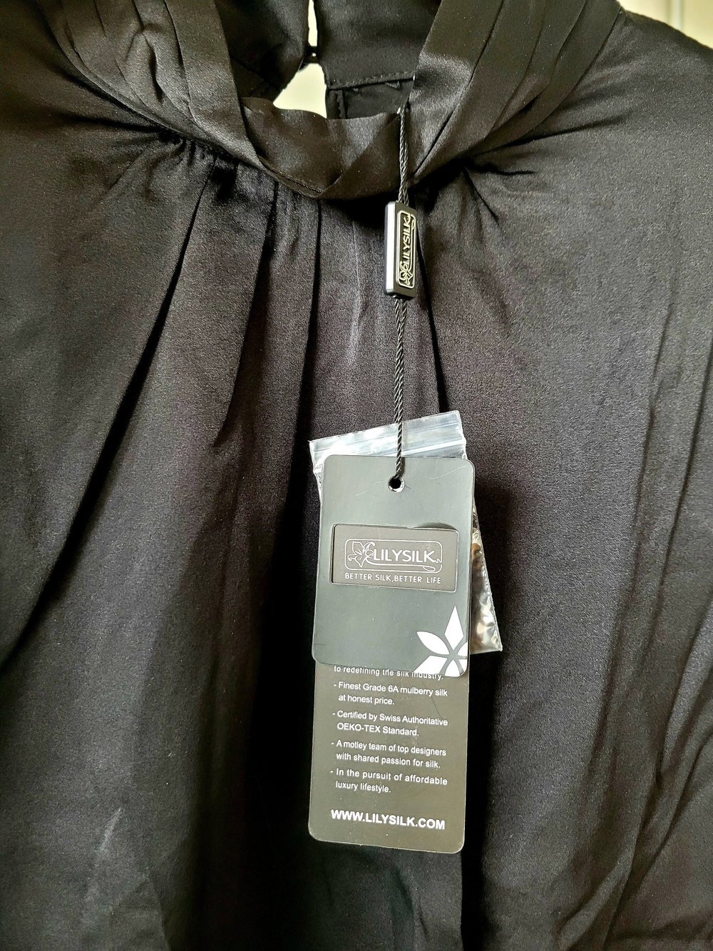 LILYSILK Black Silk High Neck Blouse NWT Small - Picture 2 of 6
